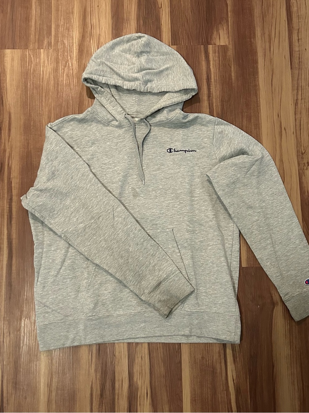 Champion Heather Gray Pullover Hoodie with Script Logo